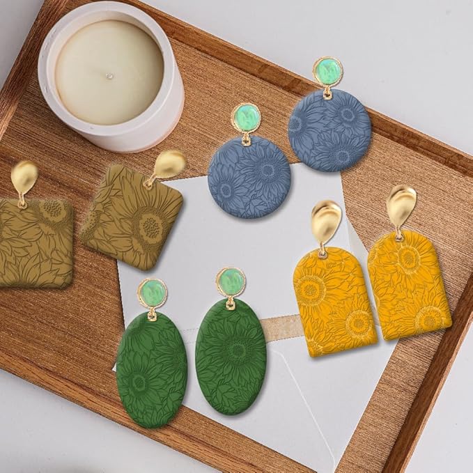 CHGCRAFT Polymer Clay Texture Sheet Sunflower Silicone Texture Stamp Polymer Clay Modeling Pattern Pad for Jewelry Earring Making DIY Craft, 5.5x5.5inch