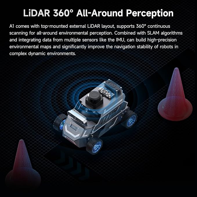 Yahboom Raspberry Pi 5 8GB for AI Robot Car,Supports RVIZ Simulation ROS2,TOF Lidar,SLAM Mapping Navigation, Tracking and Obstacle Avoidance (Superior Ver with Pi5-8GB)