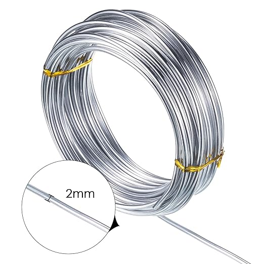 TecUnite Aluminum Craft Wire for Sculpting Armature Bendable Craft Wire for DIY Jewelry Making (1 Roll,Silver,10 M x 2 mm)