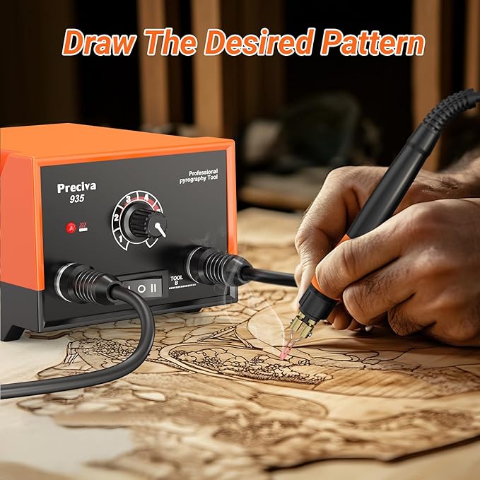 Preciva 935 Dual Handle Wood Burning Kit - Professional Pyrography Tool with 20 Wire Nibs & Pen Holder | Adjustable Temp 482~1382℉ | for Wood Burning, Leather Craft, Art Designs