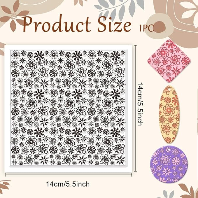 CHGCRAFT Plum Blossoms Polymer Clay Texture Sheets Art Rotation Flowers Silicone Texture Stamp Clay Texture Mat Modeling Pattern Pad Texture Sheets for Jewelry and Clay Earrings Tools