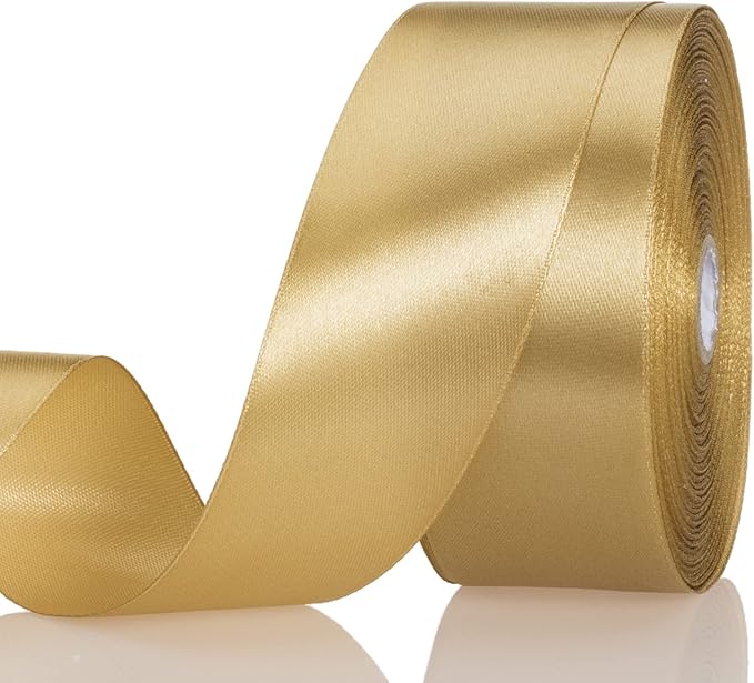 1 1/2 Inch Champaign Gold Solid Satin Ribbon, 50 Yards Craft Fabric Ribbon for Gift Wrapping Floral Bouquets Wedding Party Decoration