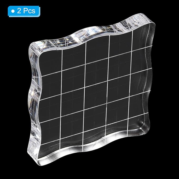 PATIKIL 2" x 2" Acrylic Stamp Block, 2 Pack Clear Stamping Block with Grid Lines Decorative Mounting Blocks Wave for Scrapbooking DIY Crafts Card Making