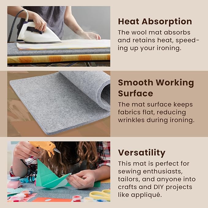 Somime 13x17" Wool Pressing Mat, 100% New Zealand Wool Ironing Mat, Felted Wool Ironing Board for Sewing, Quilting, DIY Crafts, and Embroidery