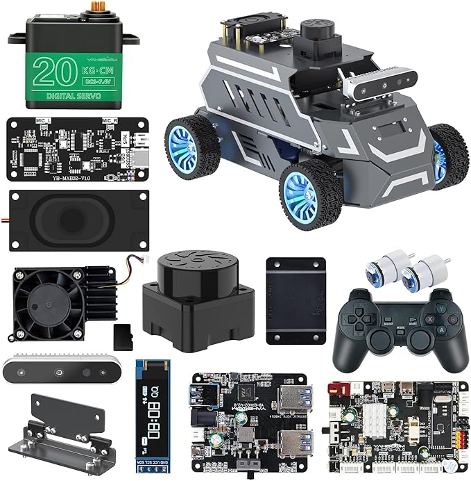 Yahboom Raspberry Pi 5 8GB for AI Robot Car,Supports RVIZ Simulation ROS2,TOF Lidar,SLAM Mapping Navigation, Tracking and Obstacle Avoidance(Superior Ver Without Pi5)