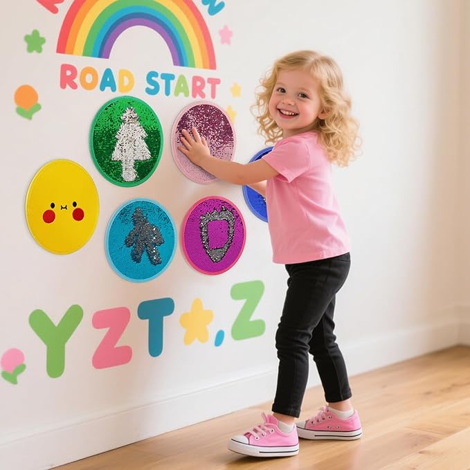 Sensory Wall Panel for Kids, Sequin Sensory Wall, Sensory Mats for Autistic Children and Toddlers, Wall Busy Board Sensory Room Must Haves (Flower)