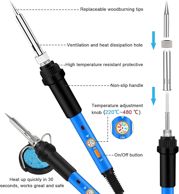 116pcs Wood Burning Kit, Professional Wood Burning Tool with Soldering, DIY Creative Tools Adjustable Temperature 220~480℃ Wood Burner Soldering Pen for Embossing/Carving/Soldering & Pyrography