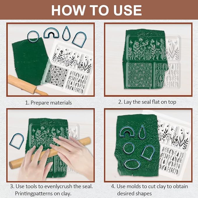 CHGCRAFT Polymer Clay Texture Sheet Leaves and Flowers Clay Texture Mat Floral Polymer Mats Earrings Tools for Jewelry Making DIY Crafts, 5.5x5.5inch