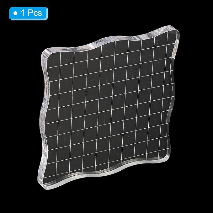 PATIKIL 4" x 4" Acrylic Stamp Block, Clear Stamping Block with Grid Lines Decorative Mounting Blocks Wave for Scrapbooking DIY Crafts Card Making