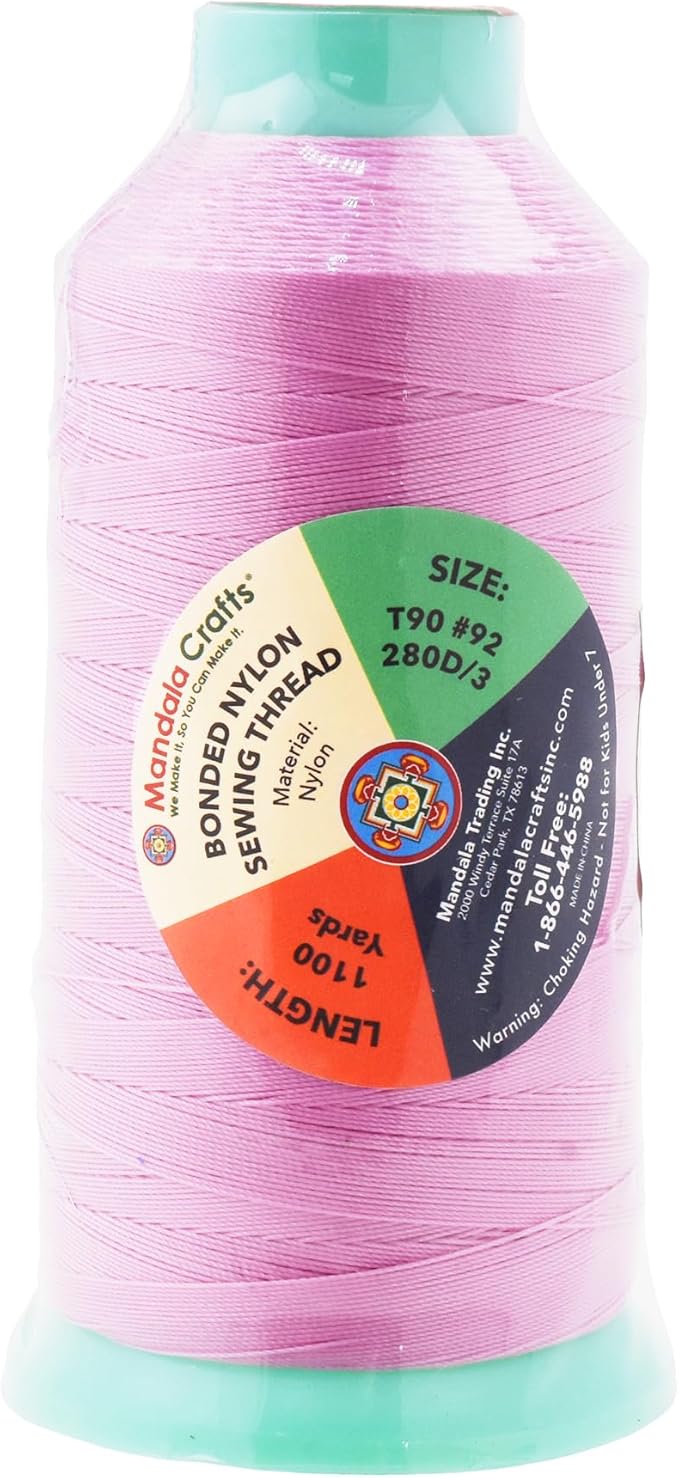 Mandala Crafts Bonded Nylon Thread Pink Heavy Duty Sewing Threads - 1100 YDs Size 92 280D T90 Tex 90 Thread for Leather Jeans Weaving Outdoor Marine Upholstery Threads