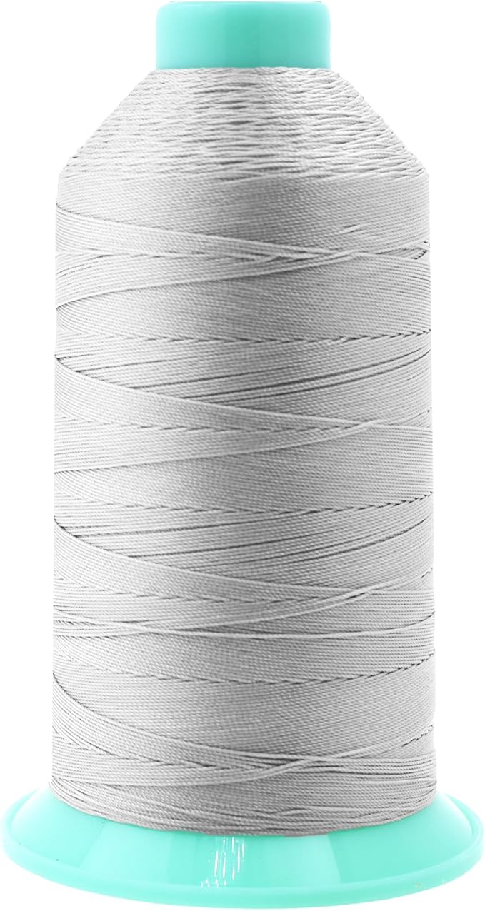 Mandala Crafts Bonded Nylon Thread Silver Heavy Duty Sewing Threads - 1250 YDs Size 138 420D T135 Tex 135 Thread for Leather Jeans Weaving Outdoor Marine Upholstery Threads