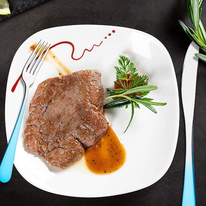 Travel Utensils Set with Case Reusable Portable Cutlery Set Stainless Steel 8pcs Including Dinner Knife Fork Spoon Chopsticks straws(Gradient Blue)