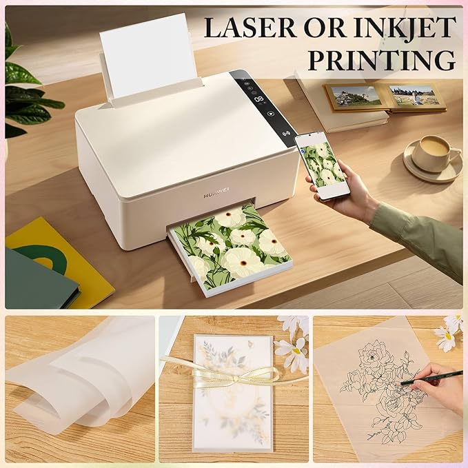 130 Pcs Vellum Translucent Paper 8.5 x 11 inches Tracing Vellum Invitation Paper for Vintage Greeting Card Overlays, Lanterns, Envelope Sketching Crafting Scrapbooking, Journaling (93gsm/63lb)