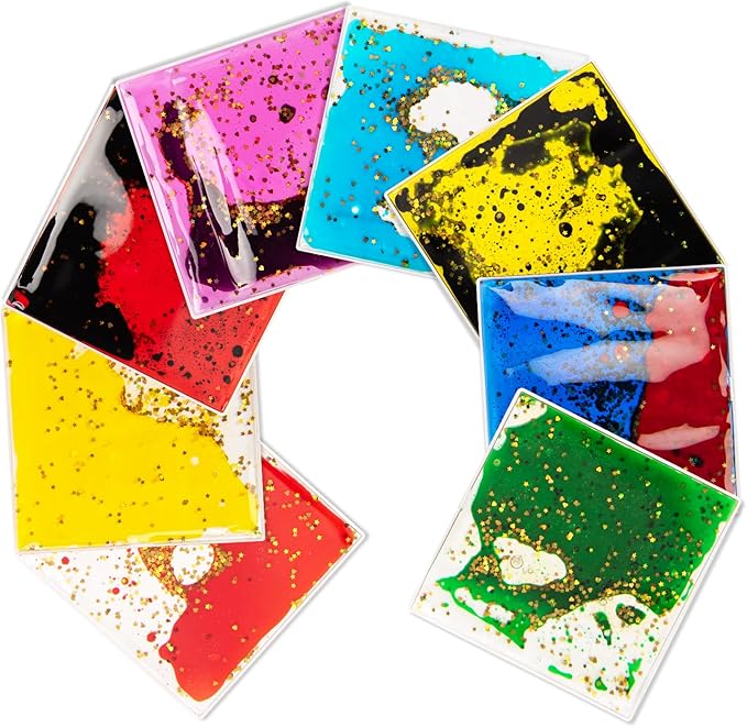 LONGKING 8-Pack Liquid Tiles for Kids, Soft Gel Liquid Sensory Toys for Autistic Children, Sensory Mats, Sensory Toys for Toddlers 3-4