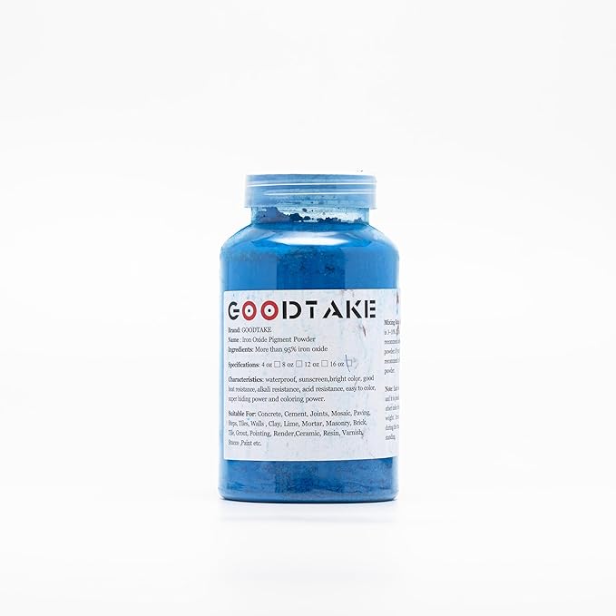 GOODTAKE Concrete Pigment, Blue Iron Oxide Pigment Powder, Concrete Cement Dye Color Pigment for Brick, Tile, Clay, Lime, Mortar, Grout, Plaster, Paint, Bath Bombs Coloring Powder (Blue, 8 oz)