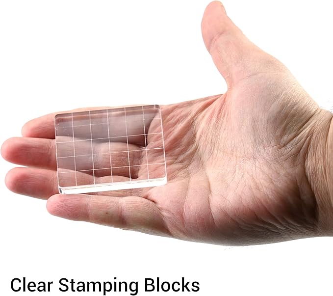 6 Pieces Stamp Block Clear Acrylic Stamping Blocks Tools Set with Grid Lines for DIY Crafts Scrapbooking Card Making Ornaments Stamping Projects
