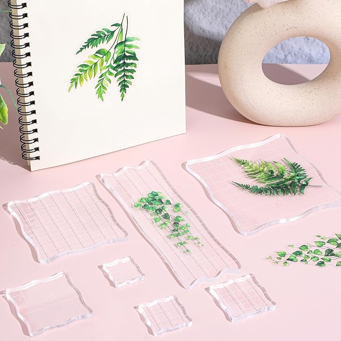 7PCS Acrylic Stamp Block, Clear Stamping Blocks Tool Acrylic Blocks for Stamping Decorative Stamp Blocks Square Display Block Set Props for DIY Crafts Making