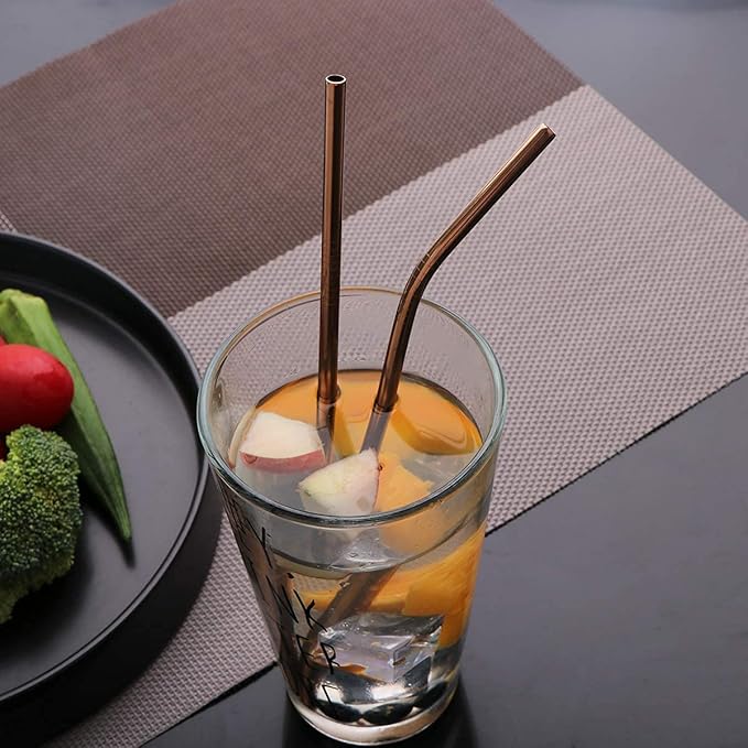 Travel Utensils Set with Case Reusable Portable Cutlery Set Stainless Steel 8pcs Including Dinner Knife Fork Spoon Chopsticks straws(Rose Gold)