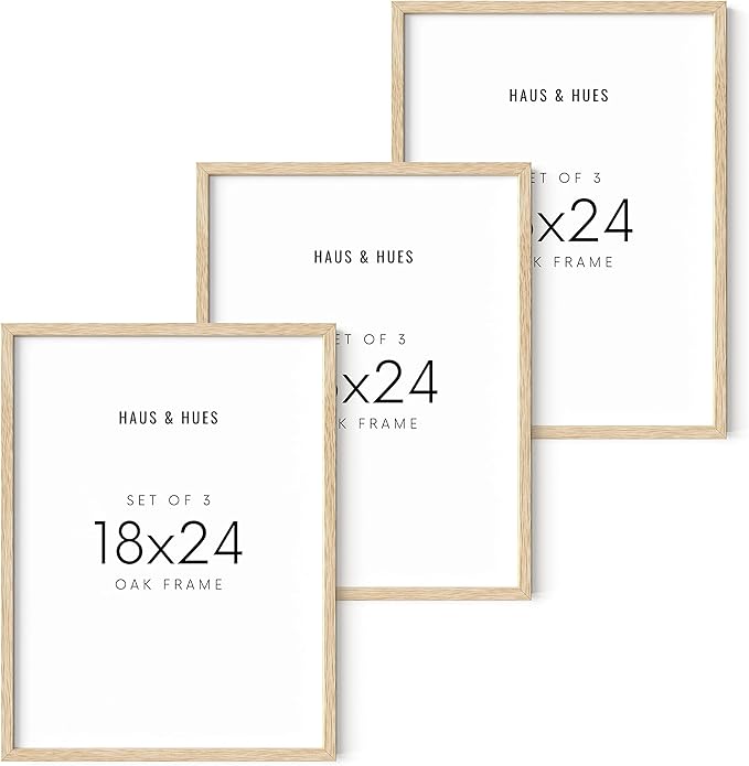 HAUS AND HUES Beige Wood Picture Frames 18 x 24 - Set of 3 Poster Frames 18 x 24, Wooden Picture Frames 18x24, Art 18x24 Frames, Wood Frames 24x18, Picture Frame Set Collage 18x24 (Beige Oak Frames)
