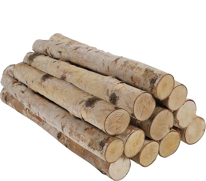 12 Pcs 16" Large White Birch Logs for Faux Fireplace Filler Decorative, Unfinished Wood for DIY Crafts, Wood Branches for Outdoor Indoor Electric Mock Fireplace, Firebowl, Fire Pits