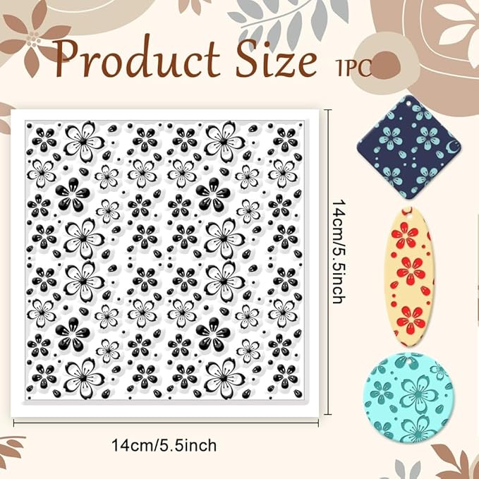 CHGCRAFT Cherry Blossoms Polymer Clay Texture Sheets Flowers Texture Silicone Clay Texture Stamp Clay Modeling Pattern Pad Texture Sheets for Earrings Jewelry Making
