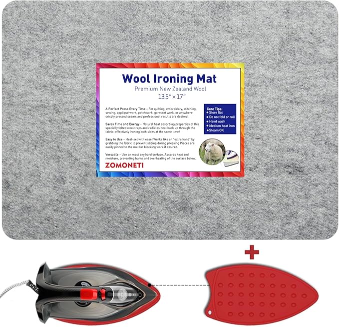 ZOMONETI 17" x 13.5" Wool Pressing Mat 100% New Zealand Felted Wool Ironing Mat Pad Blanket for Quilter, Sewing, Quilting Supplies and Notions