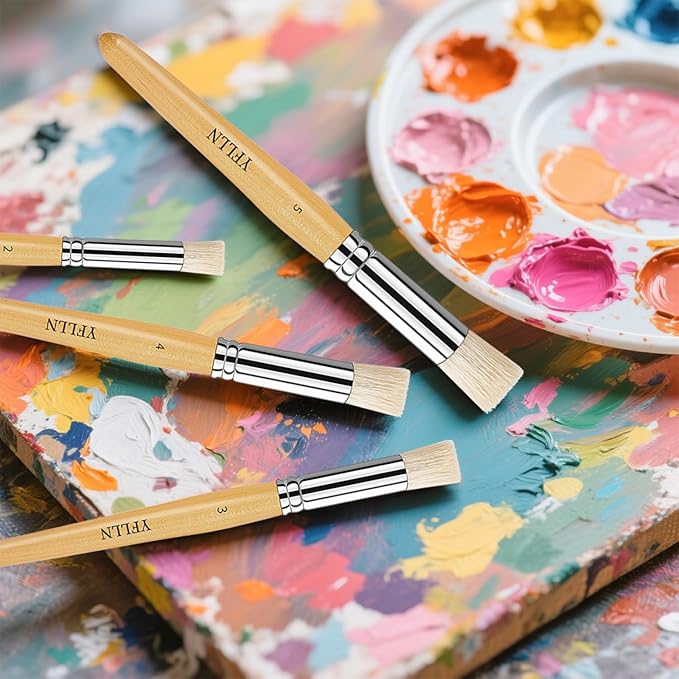 Wooden Stencil Brushes Natural Stencil Bristle Dome Art Painting Brushes Wood Paint Template Brush for Painting On Stencil Projects, Card Making, DIY, Crafts and Acrylic Oil Watercolor Painting(6pcs)