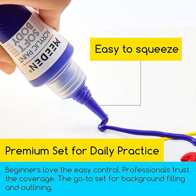 MEEDEN Soft Body Acrylic Paints Set: Matte Finish 12 Colors x 60ml/2oz Fluid Acrylic Paints for Art Painting on Canvas Wood & Glass for Students Adults Artists