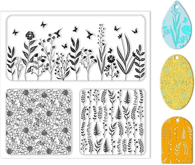 CHGCRAFT Polymer Clay Texture Sheet Leaves and Flowers Clay Texture Mat Floral Polymer Mats Earrings Tools for Jewelry Making DIY Crafts, 5.5x5.5inch