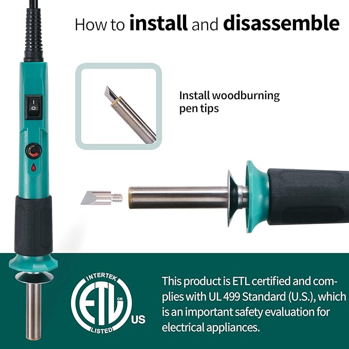 YIHUA 930-IV Pyrography Wood Burning Pen Kit Adjustable Temperature, Power Switch, Heat Deflector, Rubber Grip with 10 Pyrography Tips, 2 Wood Pieces, Flip-Up Pen Stand, for Woodburning DIY Crafts