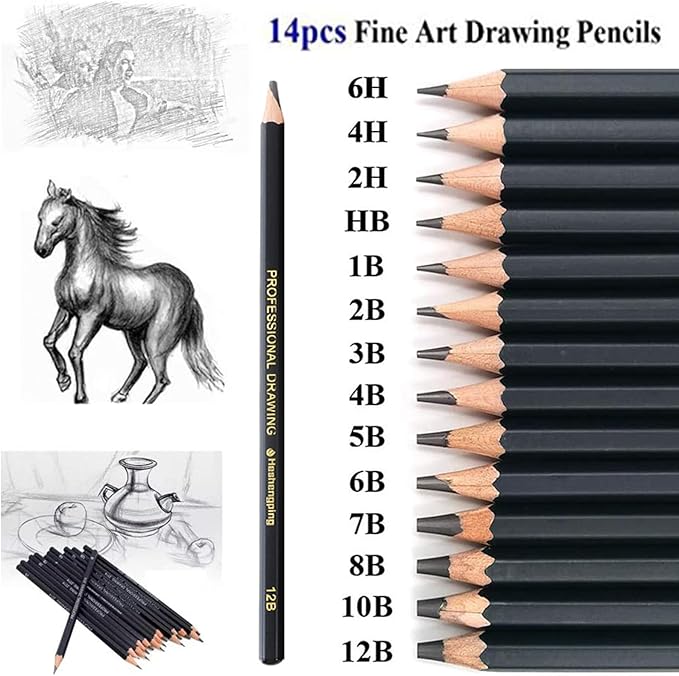 Heshengping 26 Pack Sketching Set Drawing Pencils Kit Art Supplies Include Graphite Charcoal Professional Pencils Set Cute Portable case for Artists Adults Beginners Artist