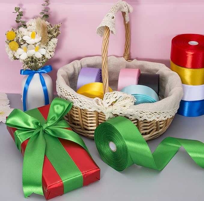 1 1/2 Inch Green Solid Satin Ribbon, 50 Yards Craft Fabric Ribbon for Gift Wrapping Floral Bouquets Wedding Party Decoration