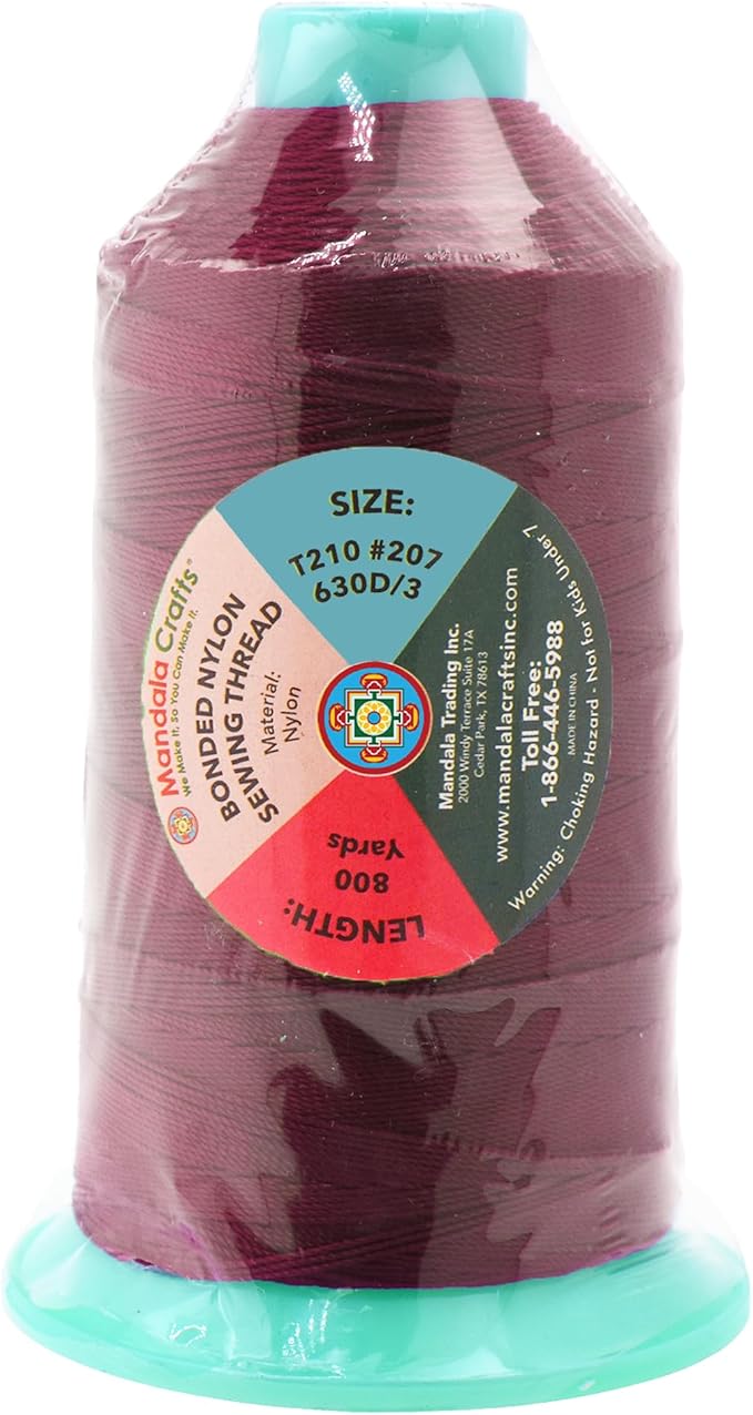 Mandala Crafts Bonded Nylon Thread Wine Heavy Duty Sewing Threads - 800 YDs Size 207 630D T210 Tex 210 Thread for Leather Jeans Weaving Outdoor Marine Upholstery Threads
