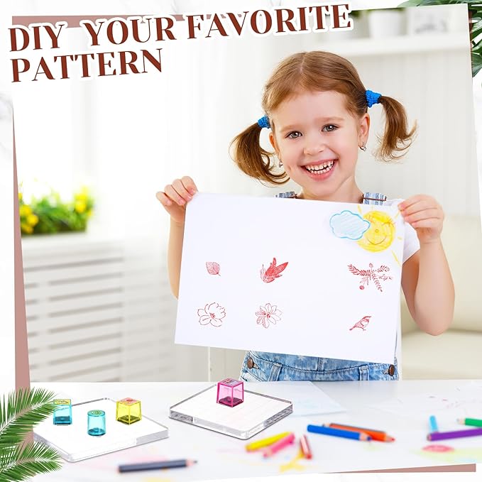 Mudder 7 Pieces Acrylic Stamp Blocks Set Clear Stamping Blocks Tools for Kids with Grid and Grip Scrapbooking Craft Making, Decorative DIY Essential Stamping Tool(Straight Edge)