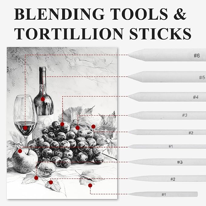 Aenir Blending Stumps for Drawing, Tortillons Blending Stumps Set of 13 Pack with Sandpaper Pencil Sharpener, Paper Art Blenders Tools for Charcoal, Graphite, Drawing Tools for Artists. (13)