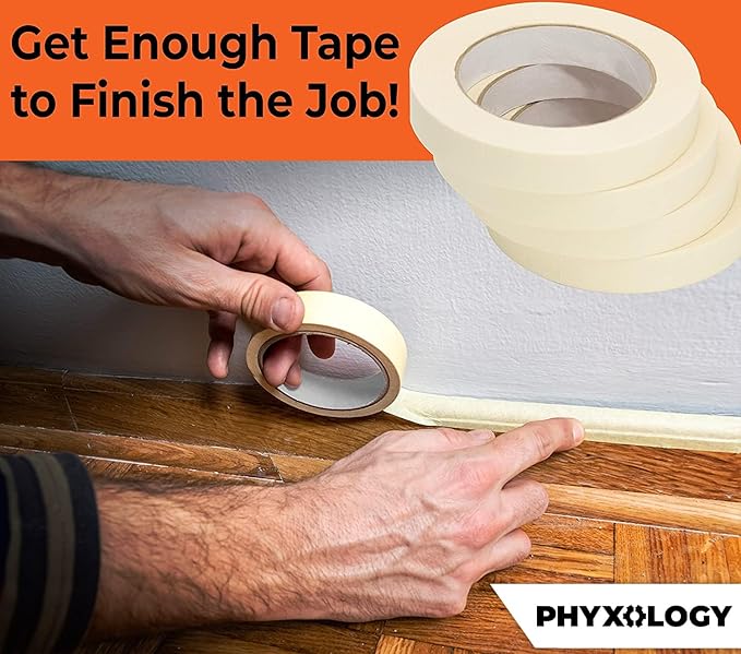 3/4 in Pro-Grade Masking Tape. 60 Yard Roll 4 Pack = 240 Yards of Multi-Use, Easy Tear Removable Tape. Great for Labeling, Painting, Packing and More. Adhesive Leaves No Residue!