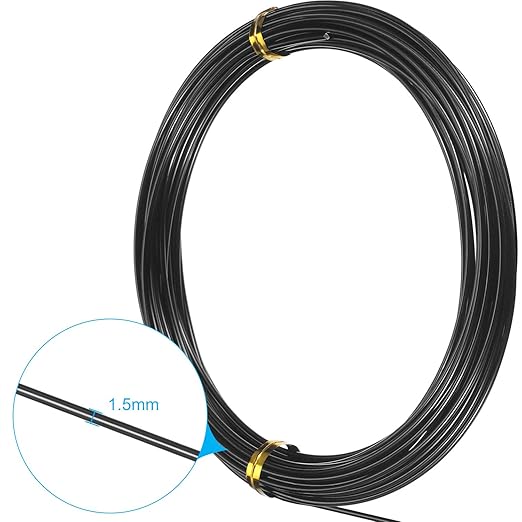 TecUnite Aluminum Craft Wire for Sculpting Armature Bendable Craft Wire for DIY Jewelry Making(Black, 10 M X 1.5 mm, 1 Roll)
