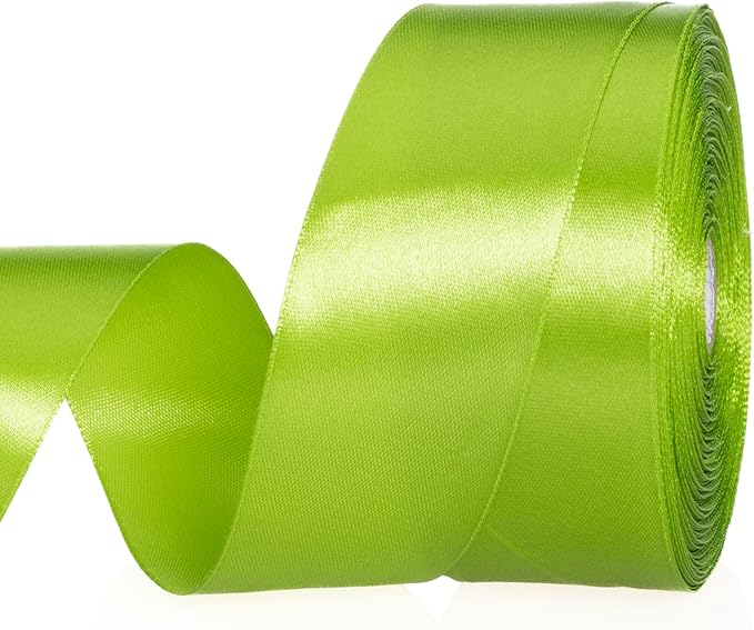 1 1/2 Inch Apple Green Solid Satin Ribbon, 50 Yards Craft Fabric Ribbon for Gift Wrapping Floral Bouquets Wedding Party Decoration