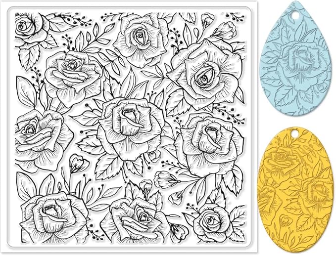 CHGCRAFT Polymer Clay Texture Sheets Rose Background Silicone Texture Stamp Sheets for Polymer Clay Texture Mat for Making Earrings Jewerly, Polymer Clay Earrings Tools, 5.5x5.5inch