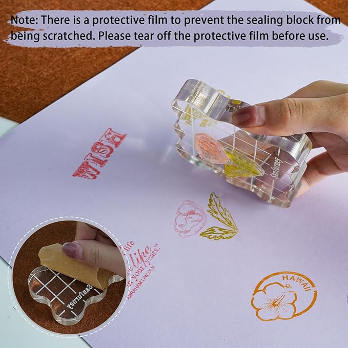 Sanfurney 4 Pieces Acrylic Stamp Blocks Set, 15mm Thick, Clear Stamping Tools with Grid Lines Decorative Stamp Blocks for Scrapbooking Crafts Card Making