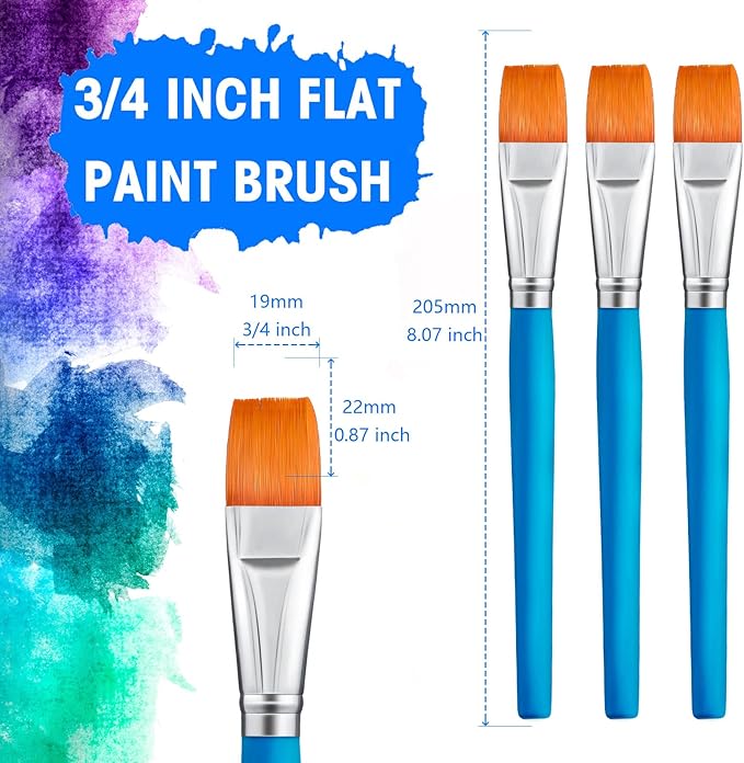 Zonon 10 Pcs 3/4 Inch Flat Paint Brushes Acrylic Painting Craft Accessories Small Watercolor Paint Brushes Bulk for Adult Artist Detail Oil Canvas Face(8.1 x 0.9 x 3/4 Inch,Sky Blue)