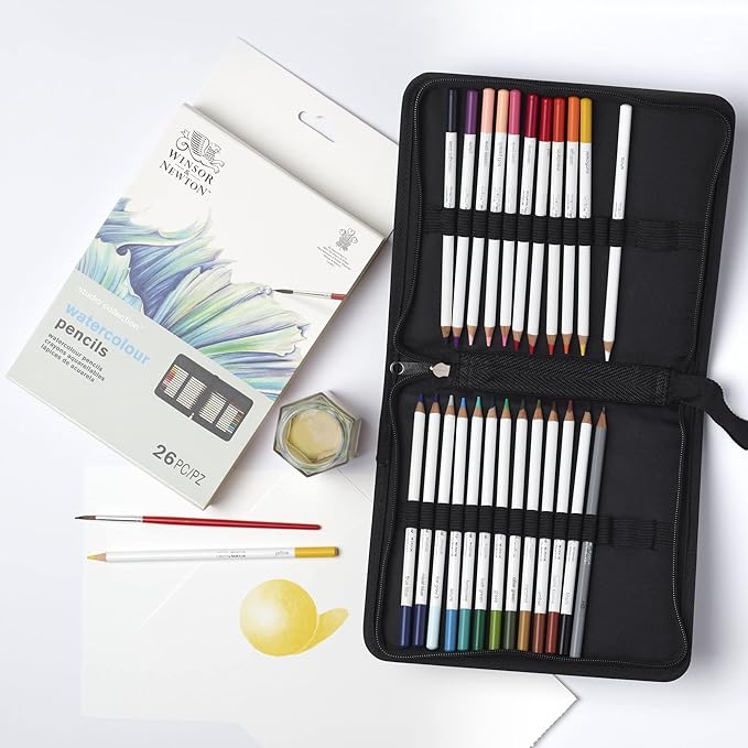 Winsor & Newton Studio Collection Artist Pencils, Watercolor Pencil Wallet, Set of 26