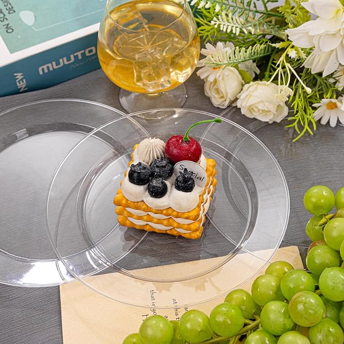 FLOWERCAT 60PCS Clear Plastic Plates - Disposable Clear Plates Heavy Duty for Party/Wedding/New Year - Include 30PCS 10.25inch Dinner Plates and 30PCS 7.5inch Dessert/Salad Plates