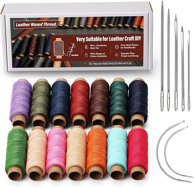 0.55 mm Round Waxed Thread, 14 Colors 76 Yards Spool Wax Coated String, Leather Sewing Waxed Thread for Sewing, Stitching, Beading, Bookbinding, Bracelet, Braiding