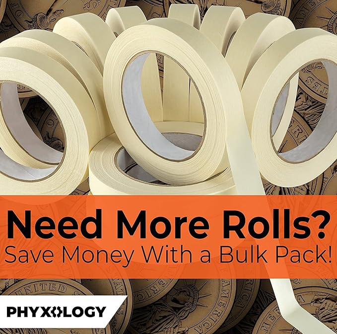 3/4 in Pro-Grade Masking Tape. Single Roll = 60 Yards of Multi-Use, Easy Tear Removable Tape. Great for Labeling, Painting, Packing and More. Adhesive Leaves No Residue!