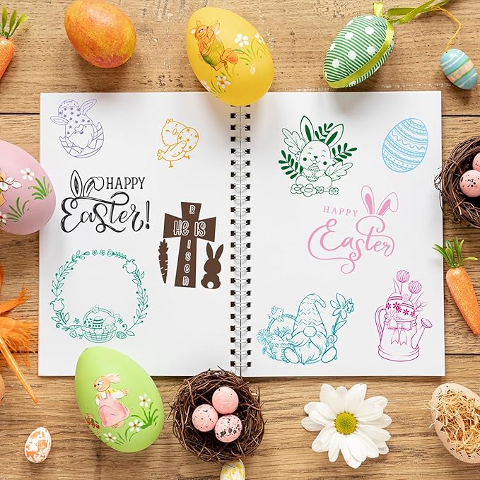 Whaline 5 Sheet Easter Clear Stamps Bunny Rabbit Egg Gnome Words Silicone Transparent Stamps Border Rubber Stamp Cards for DIY Crafts Card Making Scrapbooking Album Supplies