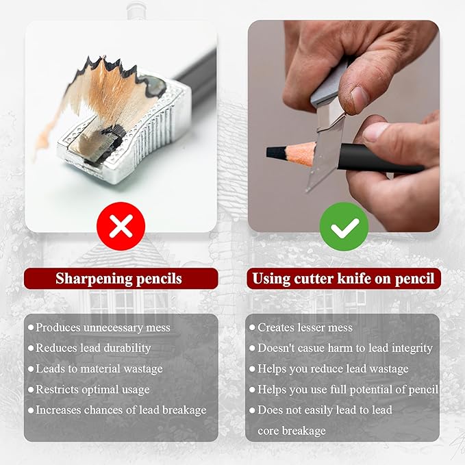 Charcoal Pencils for drawing, Set of 12, Charcoal Drawing Pencils (S-Soft, Soft, Medium, Hard), Art Supplies for Artist, Sketching, Shading