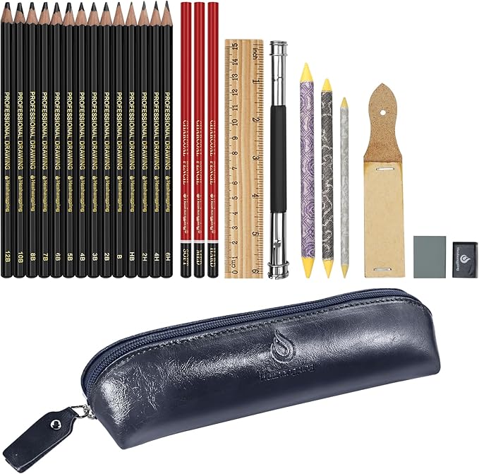 Heshengping, Sketching and Drawing Pencils Set-26 pack, Art Supplies Drawing Kit,Graphite Charcoal Pro Pencil Set, Adults Beginners Artists