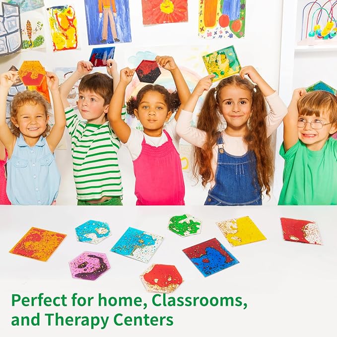 LONGKING 8-Pack Hexagon Liquid Tiles for Kids, Soft Gel Liquid Sensory Toys for Autistic Children, Sensory Mats, Sensory Toys for Toddlers 3-4
