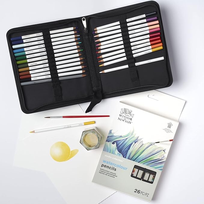 Winsor & Newton Studio Collection Artist Pencils, Watercolor Pencil Wallet, Set of 26